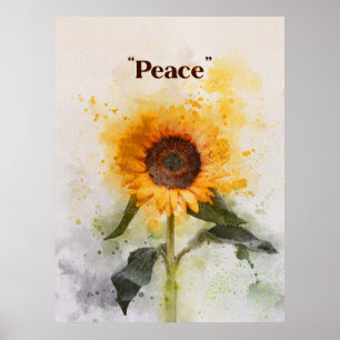 Poster Peinture d'aquarelle de tournesol de paix