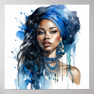 Poster Peinture d'aquarelle pour femme afro-américaine