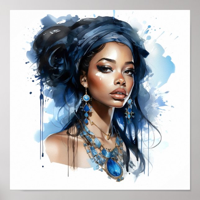 Poster Peinture d'aquarelle pour femme afro-américaine (Devant)