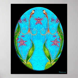 Poster Peinture d'aquarelle pour les oiseaux hawaïens