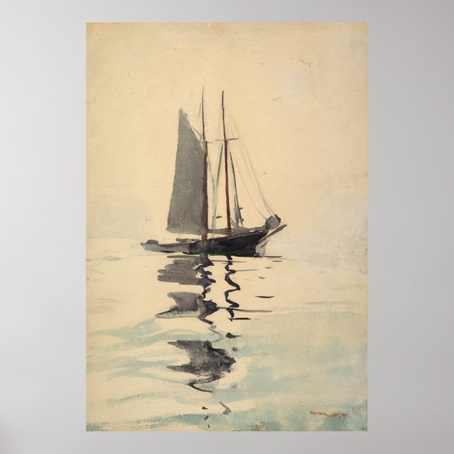 Poster Peinture d'aquarelle vintage Schooner Sailboat (Devant)