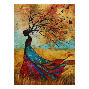Poster Peinture d'arbre silhouette automnale éthérée