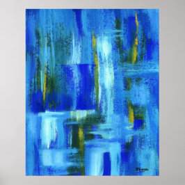 Poster Peinture d'art Abstrait Bleu Vert Or Brosses