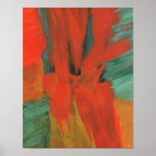 Poster Peinture d'art Abstrait Rouge Orange Vert Or