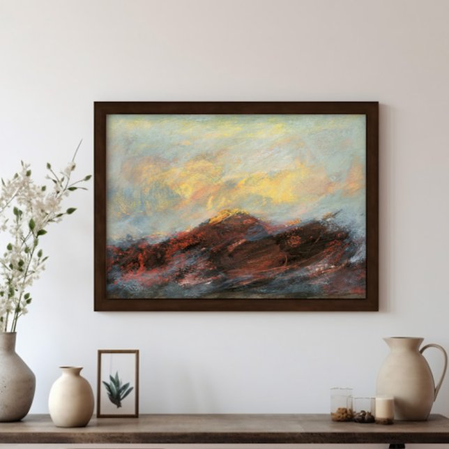 Poster Peinture d'art paysager Abstrait (Abstract Mountain Landscape Art Painting in black frame mock up.  Frame is for  illustration only.)