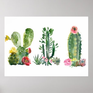 Poster Peinture de cactus aquarelle