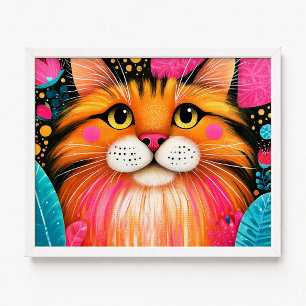 Poster Peinture de chat Maine Coon rose et orange Cute Pe
