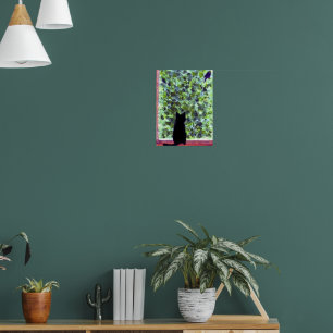 Poster Peinture de chaton mignon observant des chats noir