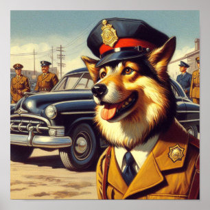 Poster Peinture de chien de police rétro