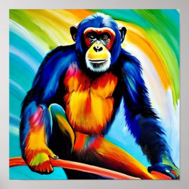 Poster Peinture de chimpanzé | Chimpanzé arc-en-ciel colo