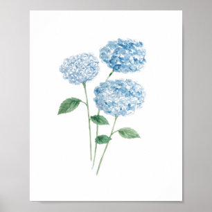 Poster Peinture de Fleur d'Hortensia Bleu Plage