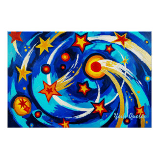 Poster Peinture de galaxie bleue sarcelle abstraite espac