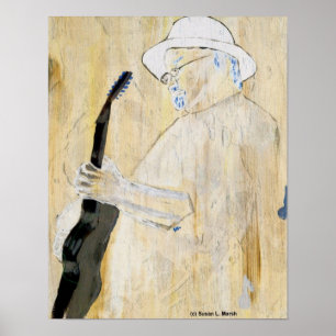 Poster Peinture de guitariste de bleus dans l'orange et