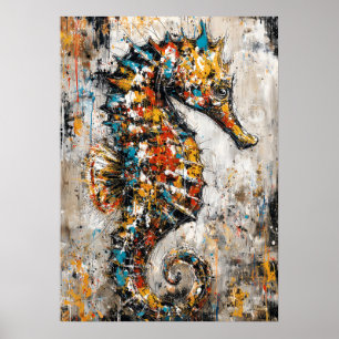 Poster Peinture de hippocampe expressionniste abstrait cô