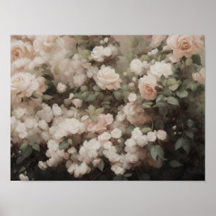 Poster Peinture de jardin rose - peinture de vie morte