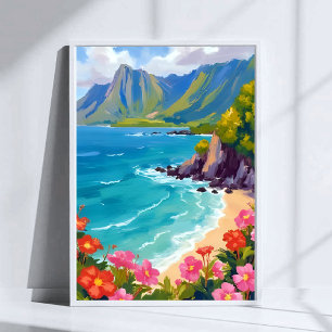 Poster Peinture de la côte Na Pali Kauai Hawaii