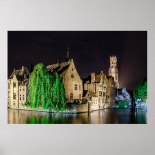 Poster Peinture de la vieille ville de Bruges et tour du