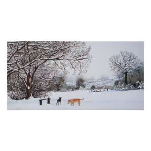 Poster peinture de landscpe des chiens dans la scène de