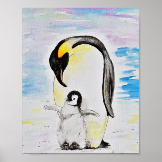 Poster Peinture de l'empereur Penguin et de l'aquarelle d