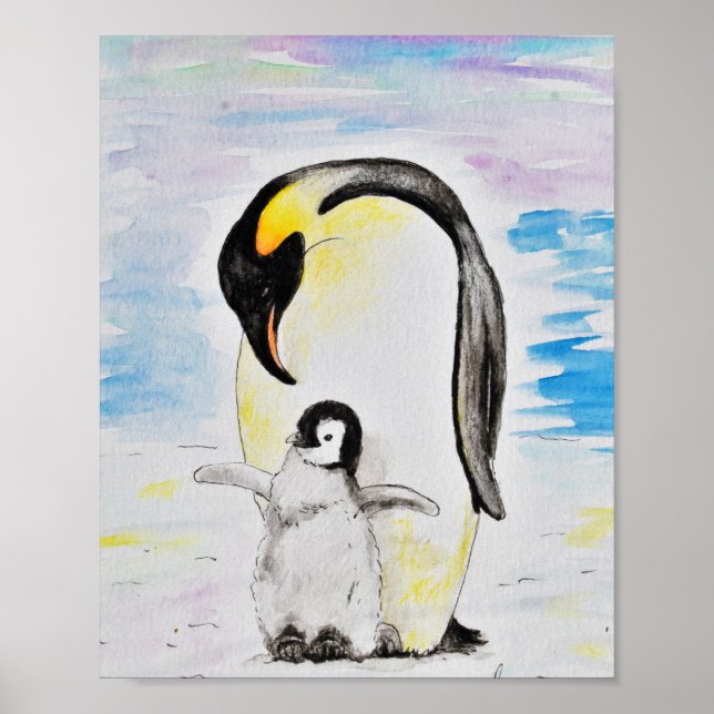 Poster Peinture de l'empereur Penguin et de l'aquarelle d (Devant)