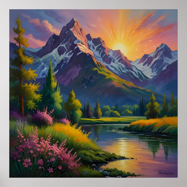 Poster Peinture de montagne étonnante (Devant)