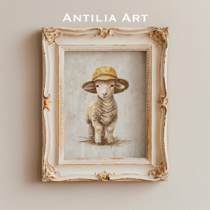Poster Peinture de mouton au chapeau Animal de ferme fant