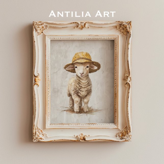 Poster Peinture de mouton au chapeau Animal de ferme fant (Créateur téléchargé)
