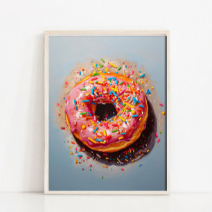 Poster Peinture de nature morte de beignet rose Art pop m