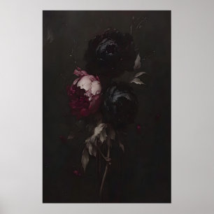 Poster Peinture de nature morte florale sombre, Art de pi
