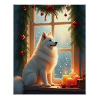 Peinture de Noël Samoyède sous le gui