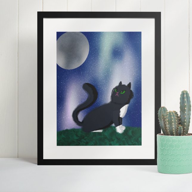 Poster Peinture de nuit Starry Chat noir (Créateur téléchargé)