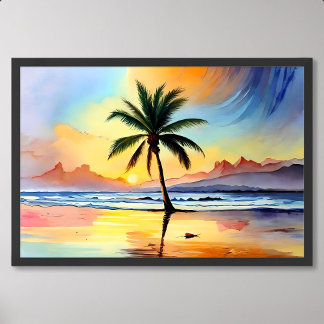 Poster Peinture de palmiers qui accapare la plage au couc