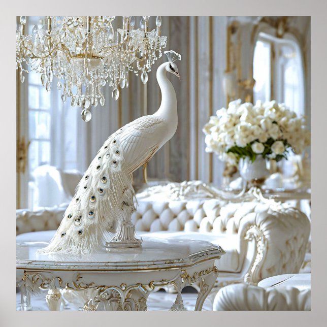 Poster Peinture de paon blanc (Devant)