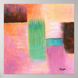 Poster Peinture de paysage d'art abstrait Rose Brun Orang