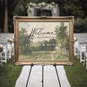Poster Peinture de paysage élégante vintage pour mariage