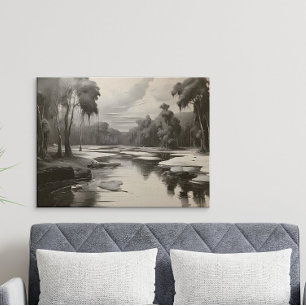 Poster Peinture de paysage moderne en noir et blanc