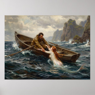 Poster Peinture de Pêcheur et Sirène