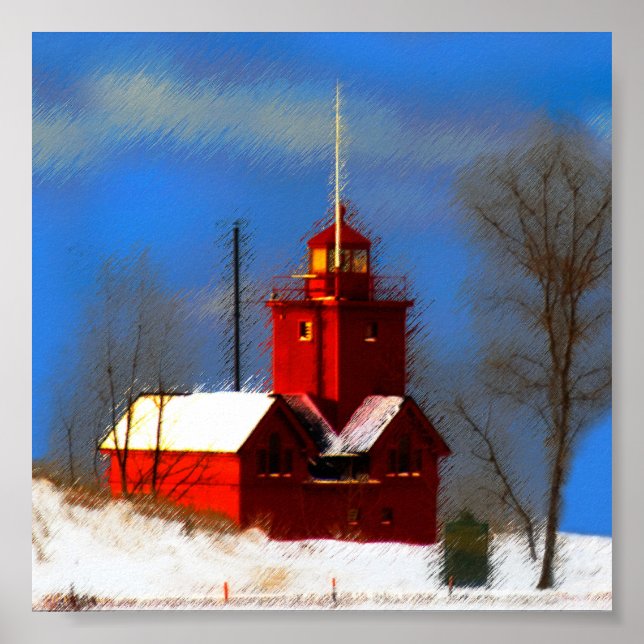 Poster Peinture de phare rouge - Art original (Devant)