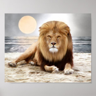 Poster Peinture de photo d'océan de lion