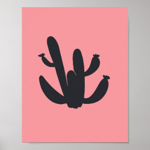 Poster Peinture de plante de cactus noir d'art graphique 