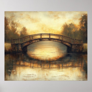 Poster Peinture de pont vintage sur la rivière Campagne