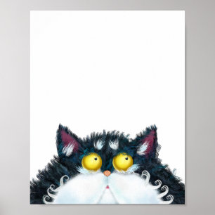 Poster Peinture de portrait de chat en plastique noir