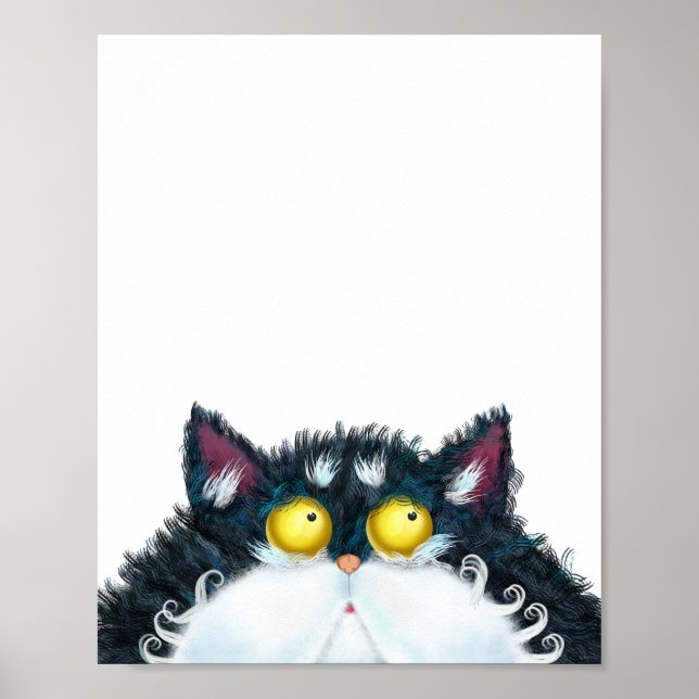 Poster Peinture de portrait de chat en plastique noir (Devant)