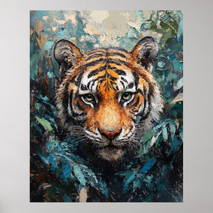 Poster Peinture de portrait de tigre dans la jungle