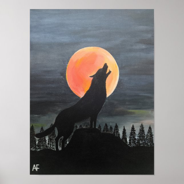 Poster Peinture de silhouette de loup par Alfred Fox (Devant)