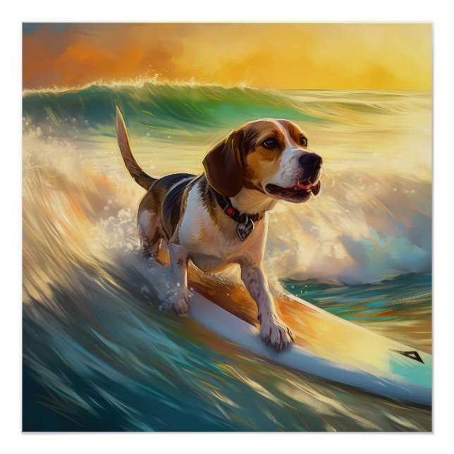 Poster Peinture de surf de la plage Beagle (Devant)