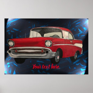 Poster Peinture de voiture ancienne rouge sur fond abstra