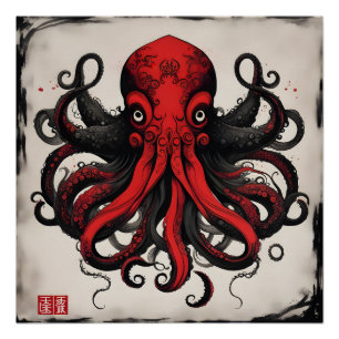 Poster Peinture d'encre asiatique de Cthulhu