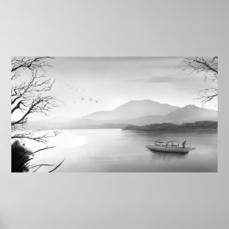 Poster Peinture d'encre rétro de style chinois