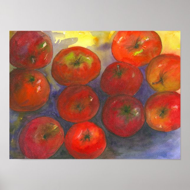 Poster Peinture des pommes d'aquarelle (Devant)